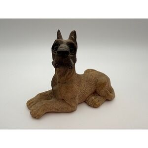 Great Dane Dog Figurine Lying Down Brown Resin Textured Canine Statue Ornament